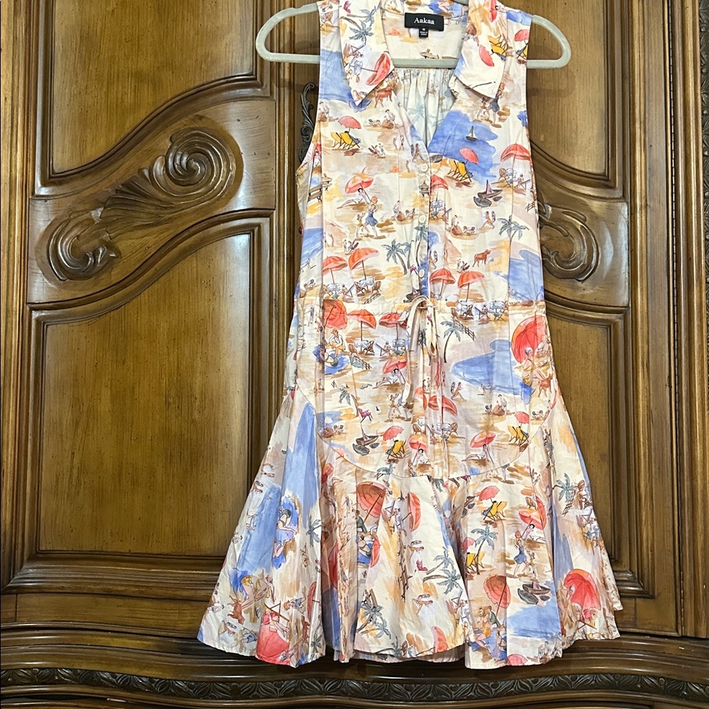 NEW Aakaa Just Visiting The Best Life For Me Vintage Beach Scene Vacay Dress M